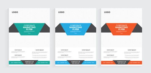 Marketing vertical flyer design with editable vector print template. Publication flier used for business report template.