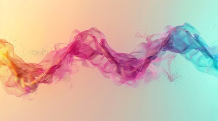 Abstract DNA design in neon teal, vivid violet, baby pink, and pale yellow. Minimal with negative space and rule of thirds.