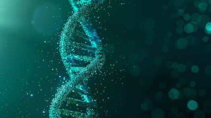 Abstract digital DNA strands in Tanager Turquoise, Teal Blue, and Kelly Green colors with minimal negative space, following the rule of thirds.