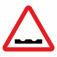 Road sign, watch out for ruts on the road, uneven road surface, caution symbol, triangle red frame, vector