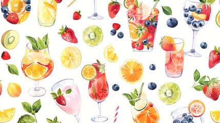 Summer fruits drinks pattern.