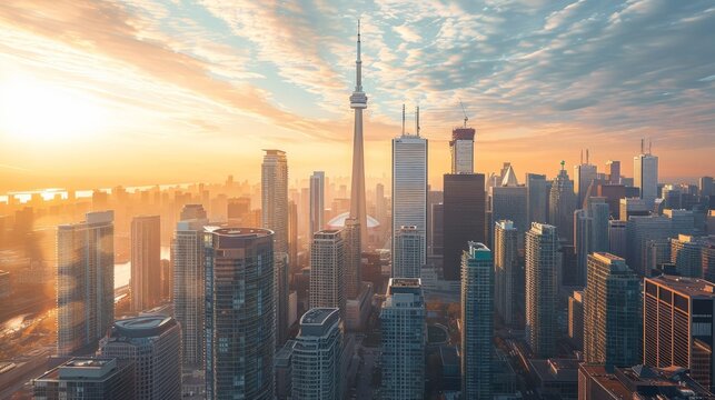 the toronto skyline at sunset