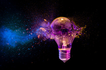 Colorful light bulb exploding