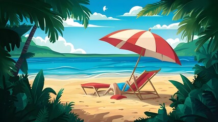 Beach Umbrella Coastal Art Illustration