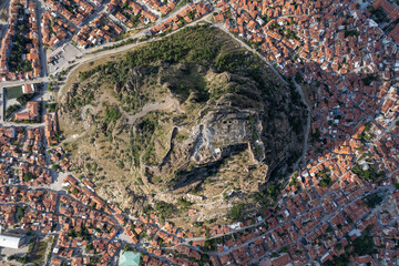 Aerial view of the Byzantine castle on a high cliff