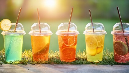 colourful lemonade in cup five summer lemonades