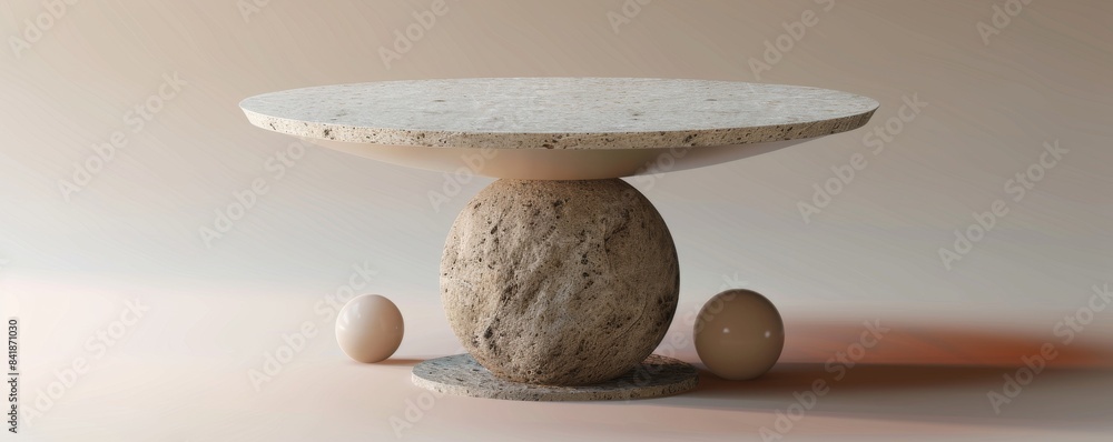 Poster modern round table with off-white circular top and spherical base