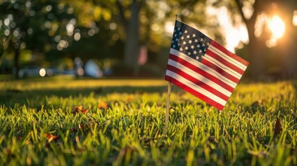 American flag on the grass