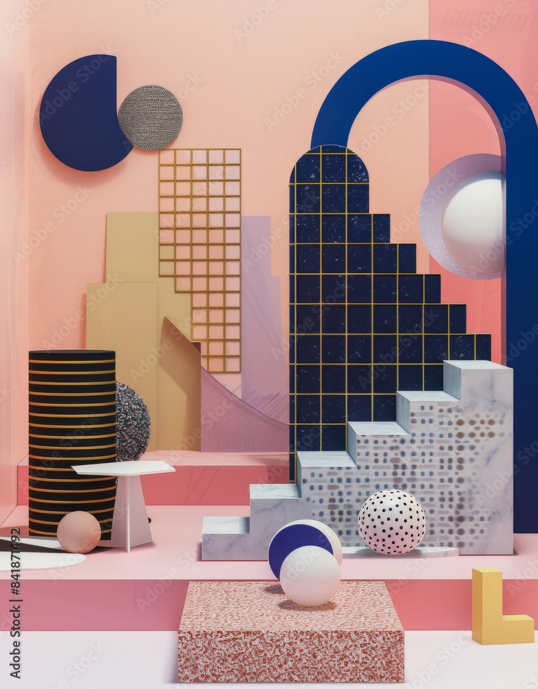 Poster abstract architectural elements with geometric shapes in modern artistic style