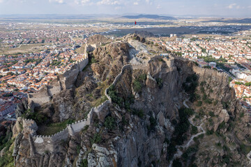 Aerial view of the Byzantine castle on a high cliff