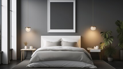 Stylish Bedroom Mock-Up with Modern Decor and Cozy Bedding Suitable for Design Projects. Perfect for showcasing interior design projects with a modern and cozy bedroom setup