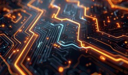 A futuristic circuit board with glowing lines and data flowing through it, representing the advanced technology of AI systems.