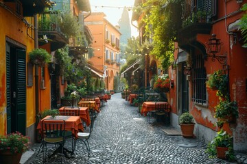 Fototapeta premium Cozy street in Rome with cafes