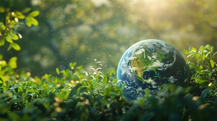 Planet earth on a background of beautiful green vegetation poster.