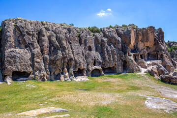 View of the Caves carved into the rock in Phrygian Valley.
