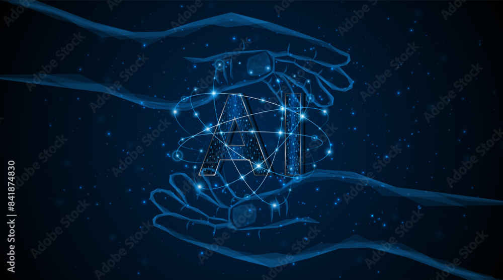Aufkleber abstract hand holding ai or artificial intelligence symbol. modern futuristic ai technology circuit 