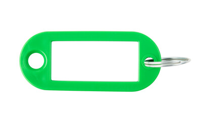 Green keychain with space for text on a white background.