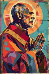 A Pop Art representation of St Alphonsus Liguori incorporates bold colors