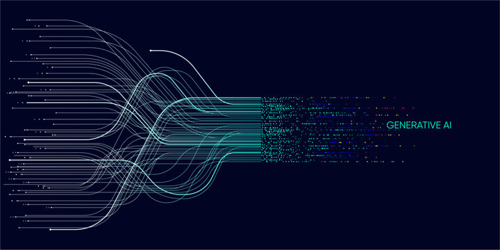 Illustration of abstract stream. Artificial intelligence. Big data, technology, AI, data transfer, data flow, large language model, generative AI