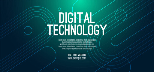 Digital technology banner blue green background concept, cyber technology light effect, abstract tech, innovation future data, internet network, Ai big data, lines dots connection, illustration vector