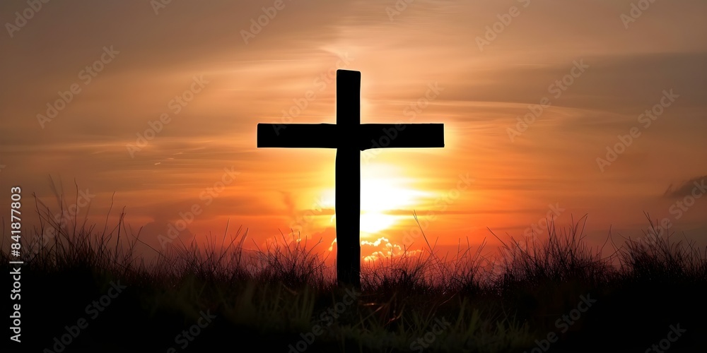 Wall mural symbolism of a cross silhouette at sunset in christianity bridging humanity and god. concept christi - Wall murals