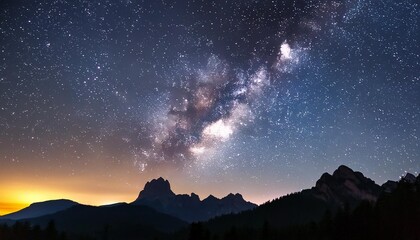 astrophotography of milky way galaxy silhouette of mountains stars nebula and stardust at night sky landscape - Powered by Adobe