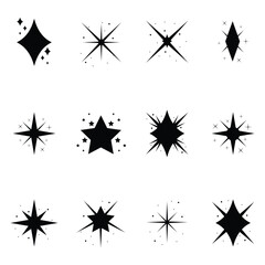 star Sparkle Icons set. Twinkle stars collection. Shine star icons. Effect shine, glitter, twinkling and clean. Vector illustration