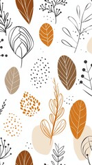 Autumn leaves pattern with abstract botanical elements
