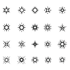 star Sparkle Icons set. Twinkle stars collection. Shine star icons. Effect shine, glitter, twinkling and clean. Vector illustration