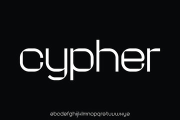 Obraz premium Modern unique cypher sans serif alphabet display font vector. Technology typeface