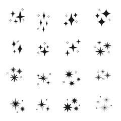 star Sparkle Icons set. Twinkle stars collection. Shine star icons. Effect shine, glitter, twinkling and clean. Vector illustration