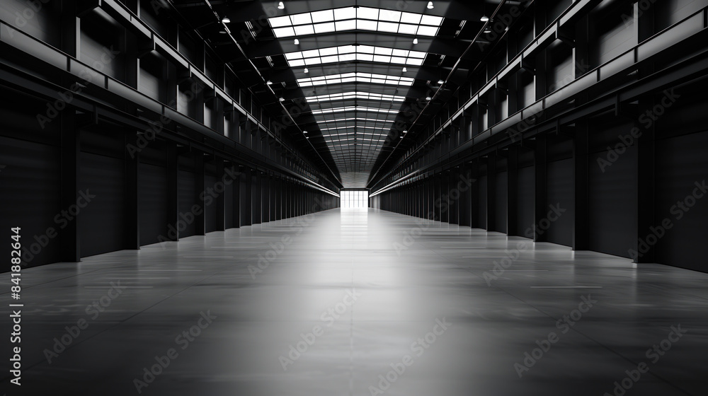 Aufkleber big black empty clean warehouse. background image. created with generative ai technology.