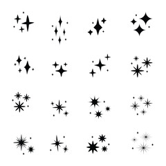 star Sparkle Icons set. Twinkle stars collection. Shine star icons. Effect shine, glitter, twinkling and clean. Vector illustration