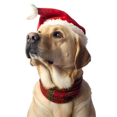 golden retriever dog wearing santa hat