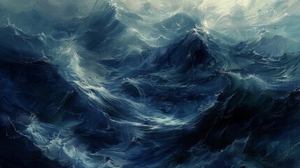 Obraz premium Mysterious deep blue sea waves in abstract digital art