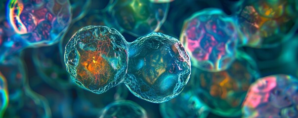 Undifferentiated stem cells magnified, showcasing their intricate details and importance in pioneering genetic research and therapeutic applications