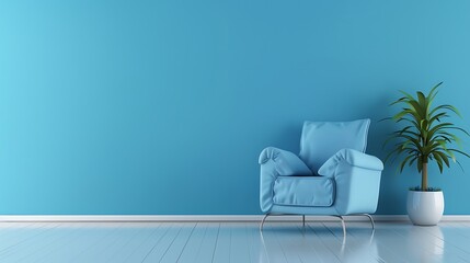 blue background interior with arm chair sofa uniform colour