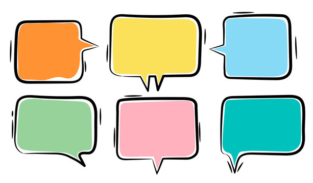 Rectangle color comic speech bubles for design purposes. Highlighter marker frame. Vector doodle set.