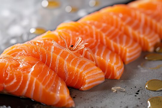 A close-up image revealing several anisakis worms embedded in a raw salmon fillet.