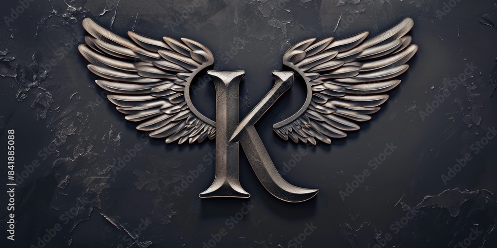 Poster a close-up shot of a metal letter with wings on a black background, great for use in various designs