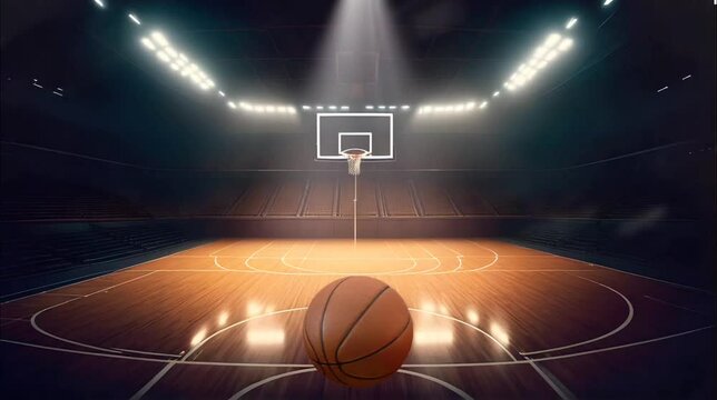 Basketball court and ball. 