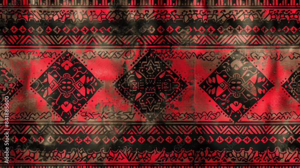 Poster a vibrant red and black pattern on a dark black background, perfect for use in designs where bold co
