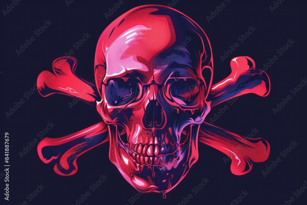 Poster a simple skull and crossbones icon on a black background, suitable for use in warning or cautionary 
