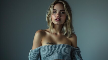 Naklejka premium Portrait of a woman with a tattoo on her chest