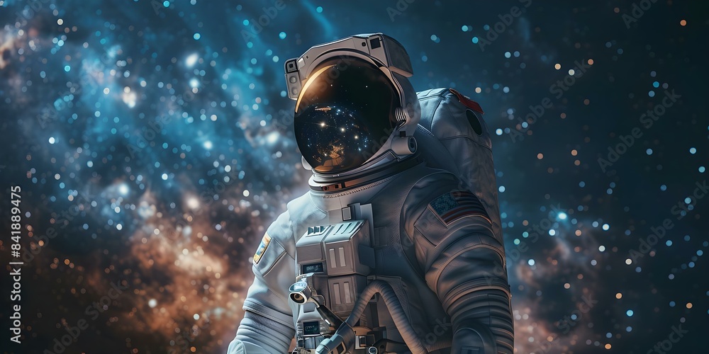 Aufkleber astronaut in spacesuit in outer space a scifi exploration design concept. concept space exploration,