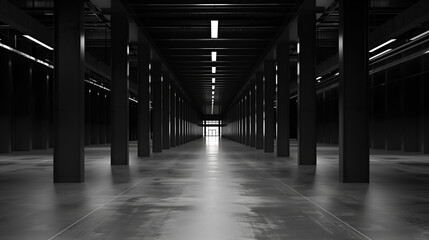 Big black empty clean warehouse. Background image. Created with Generative AI technology.