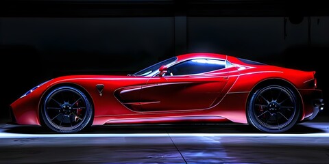 Obraz premium A flashy red sports car. Concept Italian sports car, sleek design, luxury vehicle