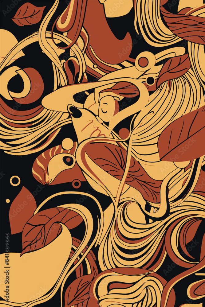 Poster abstract print in childish naive art style. trendy retro poster on 70s style. groovy background for wall print