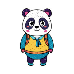 Cute Panda Going To School Cartoon Vector Icon Illustration Animal Education Isolated Flat Vector