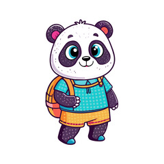 Cute Panda Going To School Cartoon Vector Icon Illustration Animal Education Isolated Flat Vector